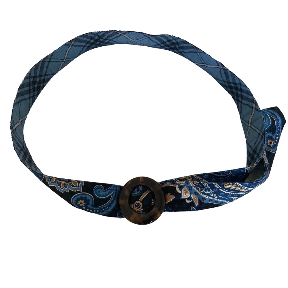Vera Bradley 44" Reversible Belt Blue Cotton Tortoise Shell Circular Buckle